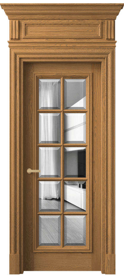 Межкомнатная дверь Антик 7310 Дуб солнечный матовый Двустороннее зеркало с фацетом, триплекс Цена 296149 ₽ | Volhovec