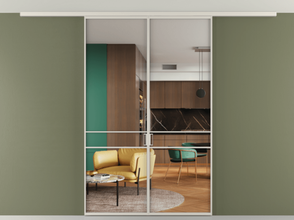 Перегородка Formato вдоль стены на потолок двустворчатая #VENDORCODE# #FURNISH# #GLASS# Цена #PRICE# #CURRENCY# | Volhovec