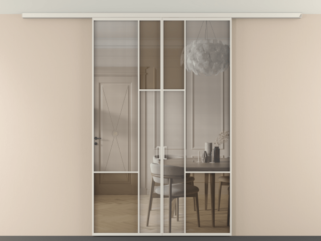 Перегородка Mosaic вдоль стены на потолок двустворчатая #VENDORCODE# #FURNISH# #GLASS# Цена #PRICE# #CURRENCY# | Volhovec