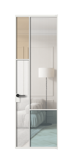 Дверь межкомнатная АЛПЛ041.13 АБЛ 4 стекла. Цвет Алюминий белоснежный. Материал Алюминий в эмали. Коллекция Мозаик. Картинка.