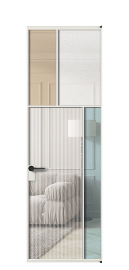 Дверь межкомнатная АЛПЛ041.23 АСР 4 стекла. Цвет Алюминий серый. Материал Алюминий в эмали. Коллекция Мозаик. Картинка.