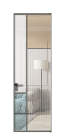Дверь межкомнатная АЛПЛ041.11 АКЛС 4 стекла. Цвет Алюминий классический серый. Материал Алюминий в эмали. Коллекция Мозаик. Картинка.
