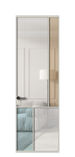 Дверь межкомнатная АЛПЛ041.21 АТСР 4 стекла. Цвет Алюминий тёплый серый. Материал Алюминий в эмали. Коллекция Мозаик. Картинка.