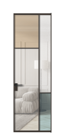 Дверь межкомнатная АЛПЛ041.10 ААН 4 стекла. Цвет Алюминий антрацит. Материал Алюминий в эмали. Коллекция Мозаик. Картинка.