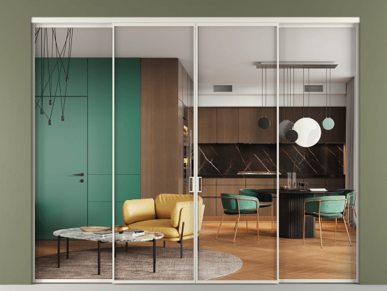 Алюминевая перегородка vn2+2_01 Crystalvision БЕЛ. Цвет Алюминий Белый. Материал Алюминий. Коллекция Перегородка Формато внутри проёма 4 створки. Картинка.